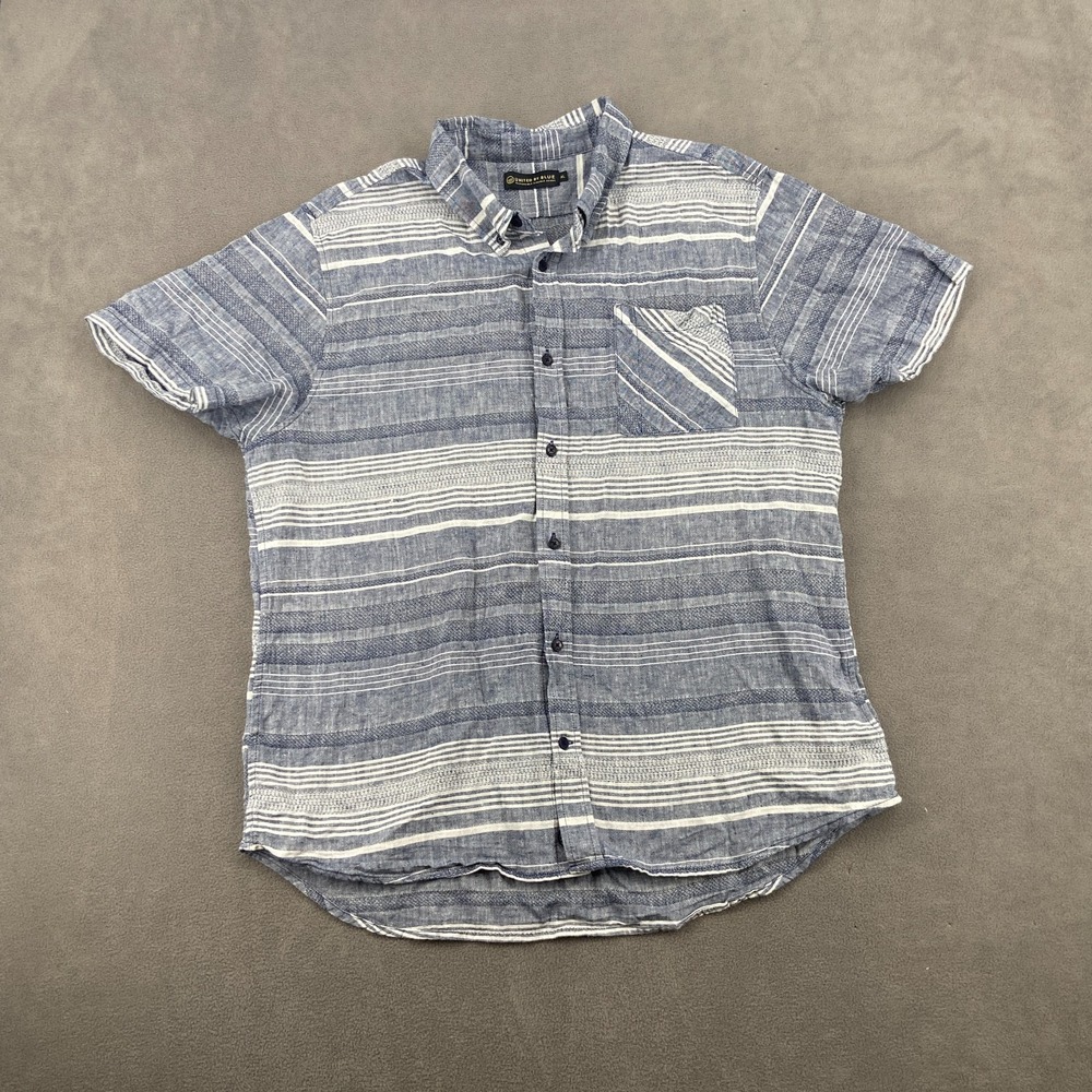 United By Blue Shirt Mens XL Blue White Plaid Short Sleeve Collared Button Down